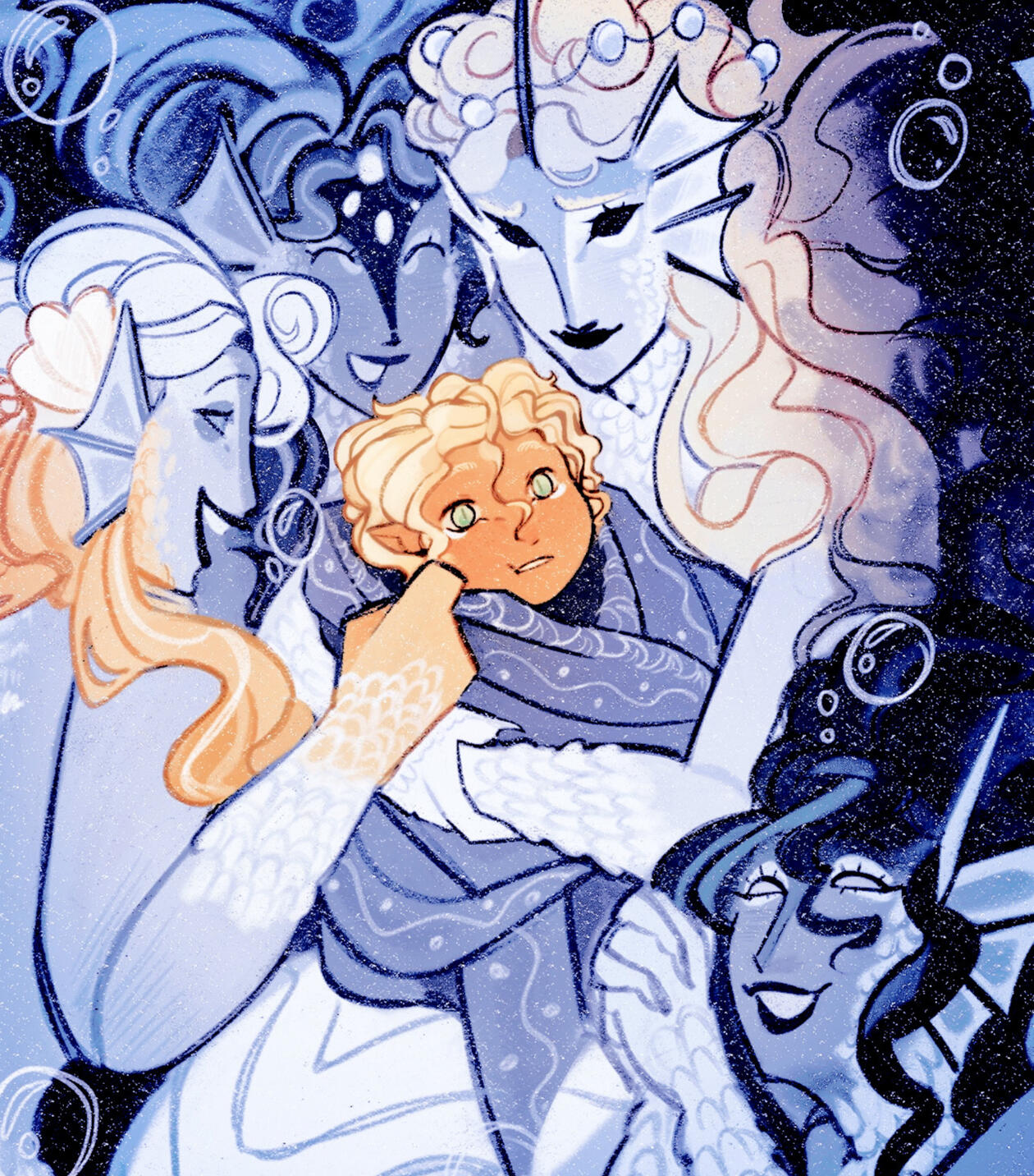 fanart of baby achilles and the nereids. art by d0nttickleme.